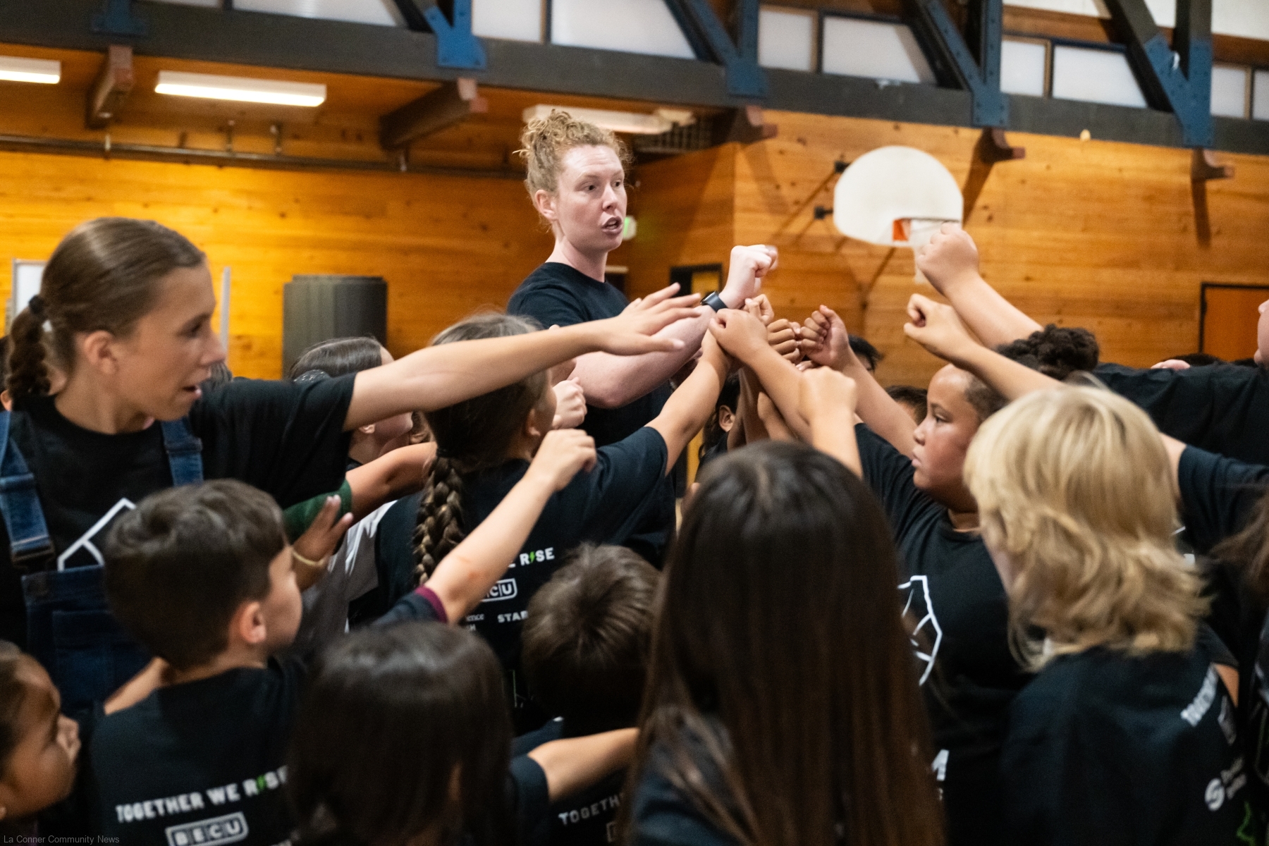 Kiana Peterson of the Seattle Storm coaches young athletes during a youth basketball camp at the Swinomish Boys and Girls Club that featured coaching from the Seattle Storm of the WNBA.